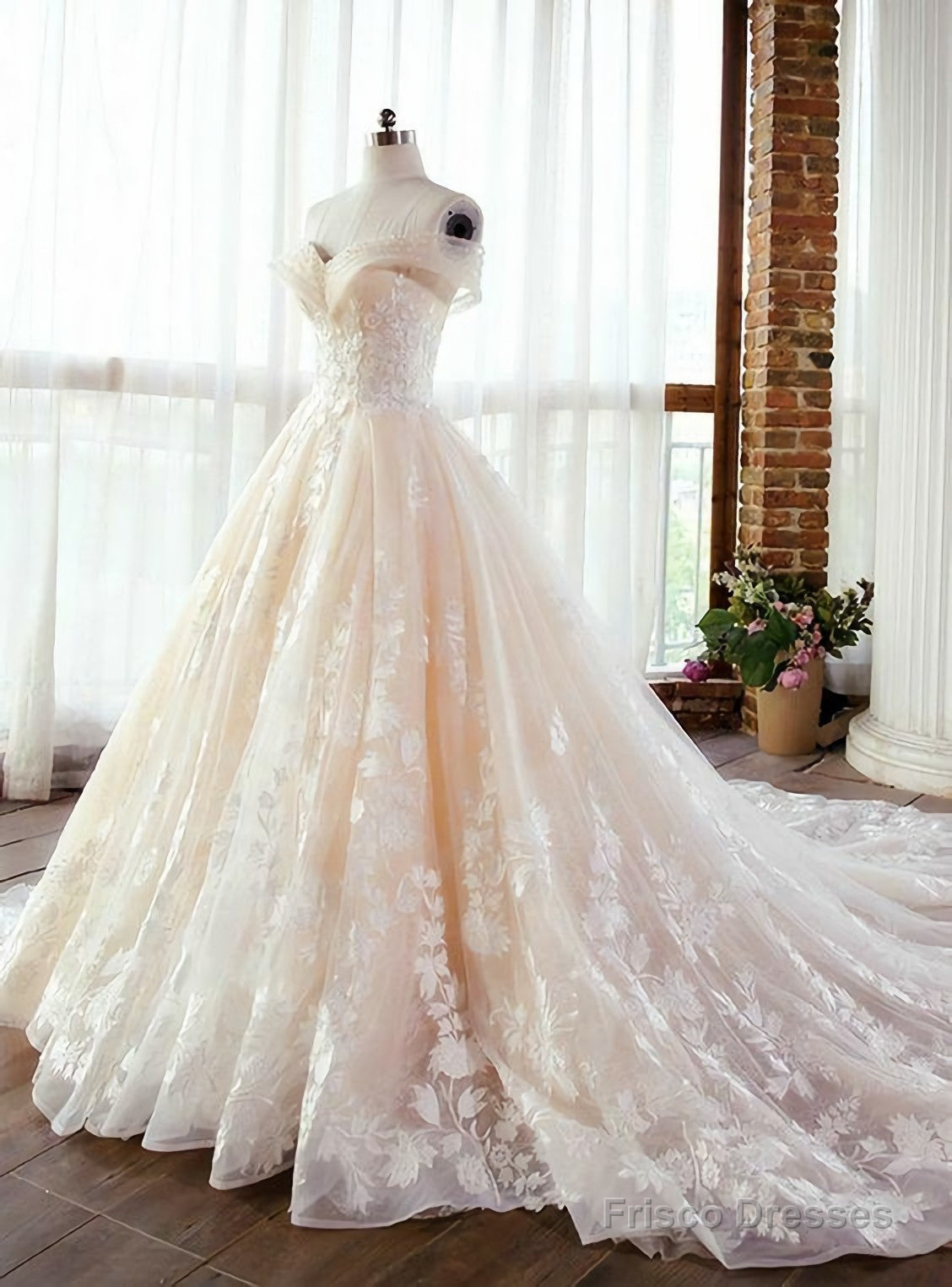 Wedding Dress, Long Tulle Prom Dress, With Lace Off The Shoulder Main image