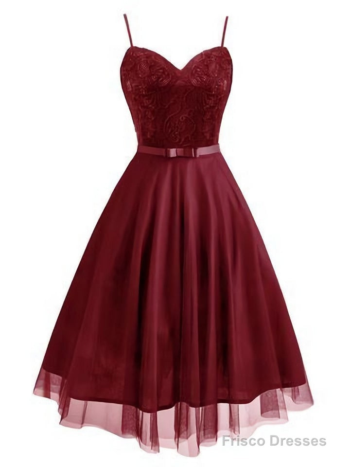 Spaghetti Lace Bow Swing Dress, Tulle Homecoming Dress Main image