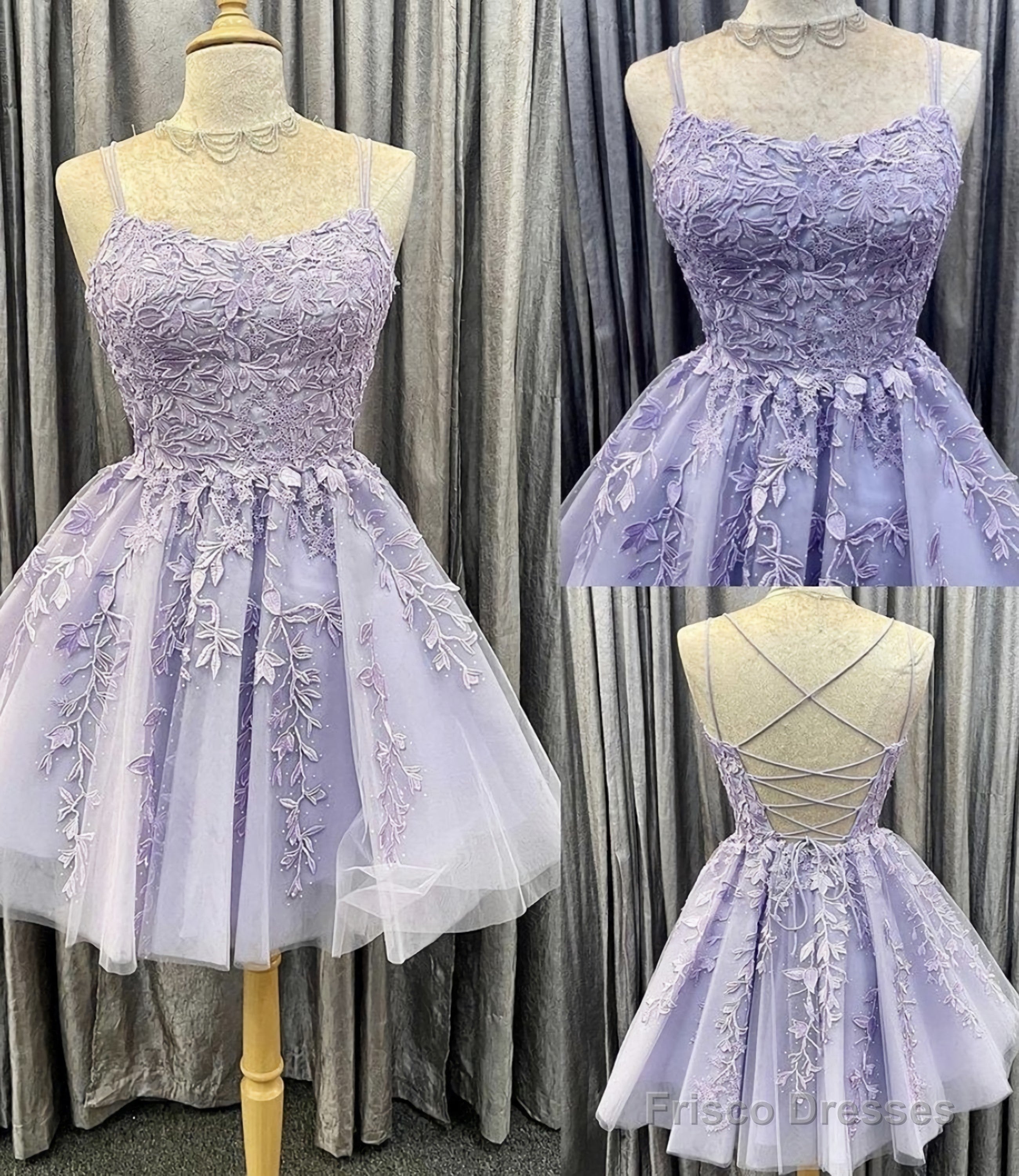 Purple Tulle Lace Short A Line Homecoming Dress, Evening Dress Main image