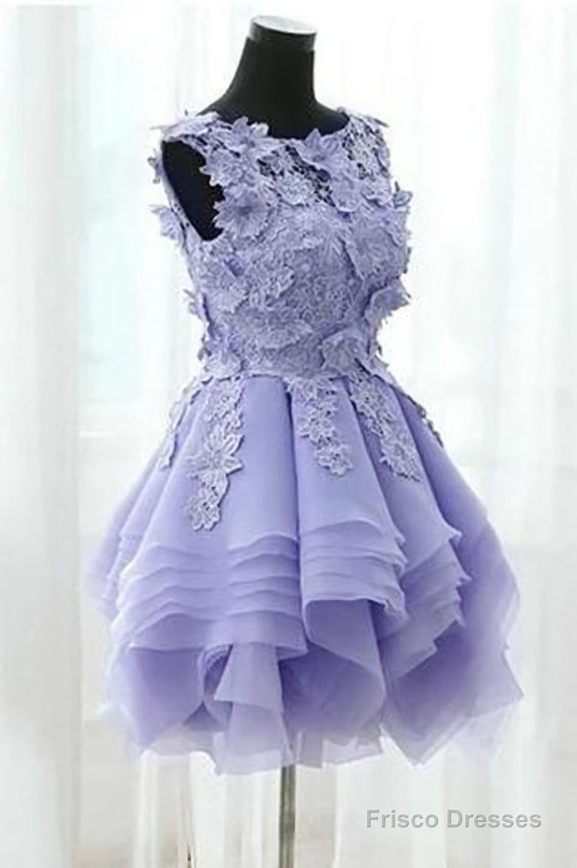 Pink Appliques Organza Tiered Short Homecoming Dress, Simple Homecoming Dresses Secondary image