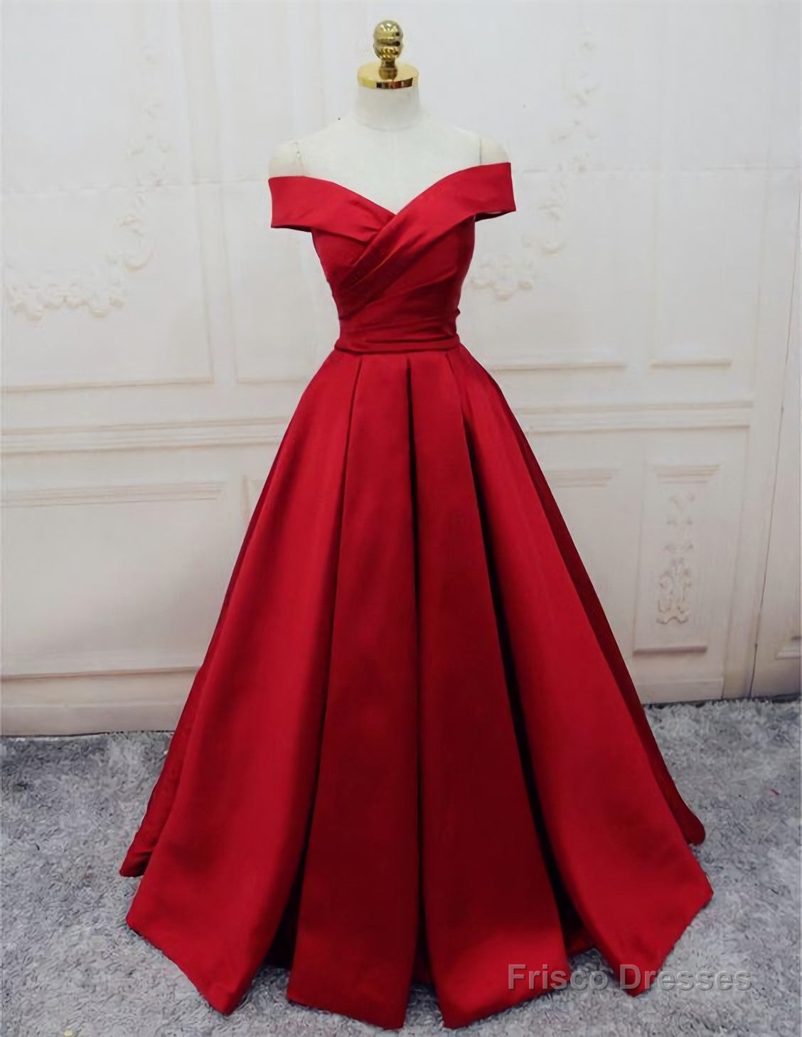 Evening Dresses, A Line Princess Prom Dresses, Long Party Dresses, Off The  Shoulder Red Long Satin Party Dress