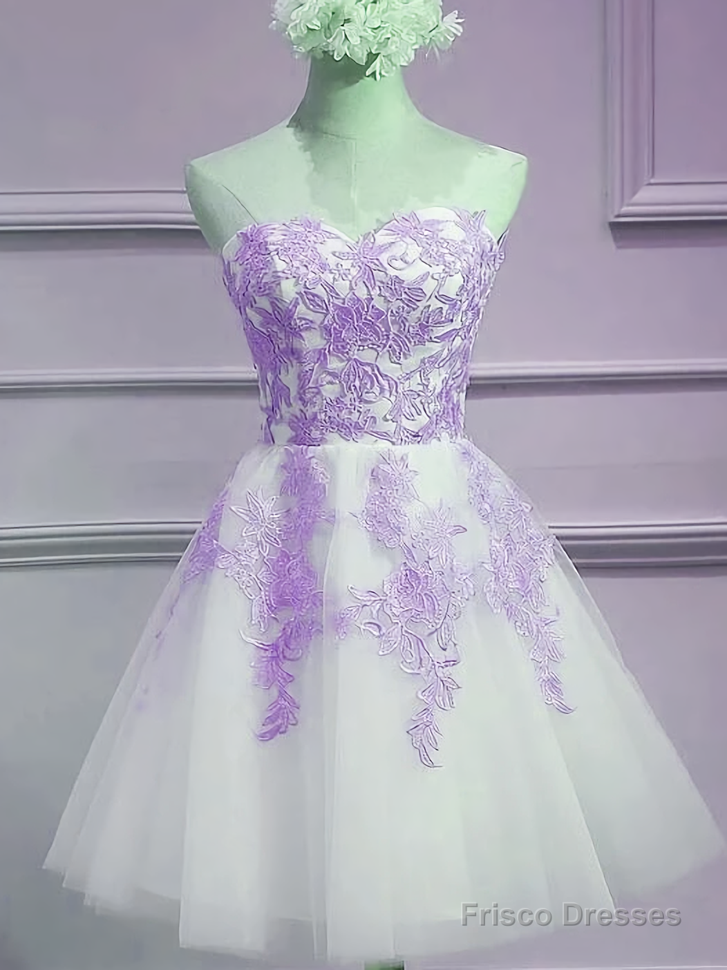 Lovely Sweetheart White Tulle With Purple Lace Cute Party Homecoming Dress Main image