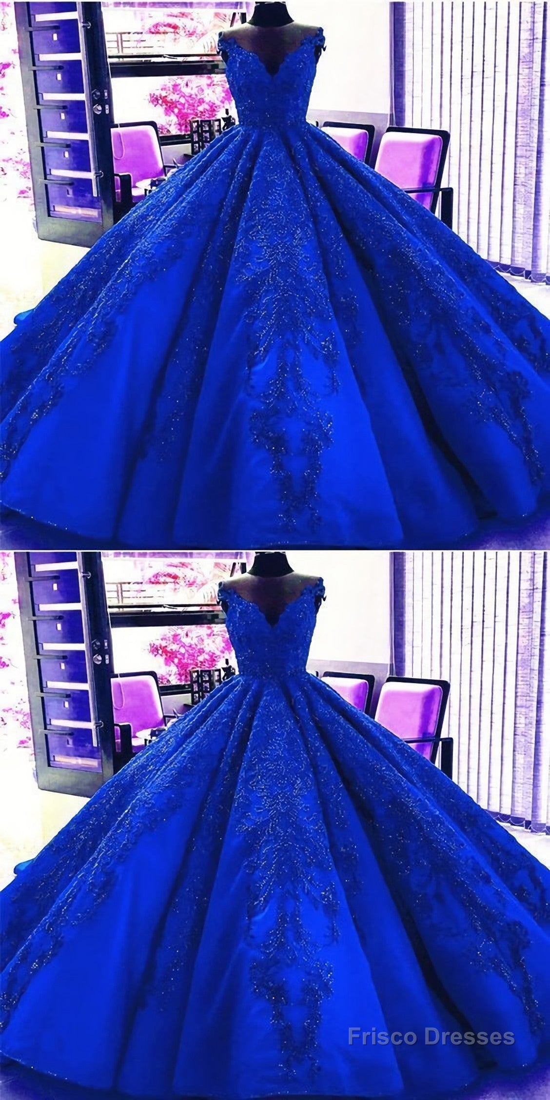 Gorgeous Royal Blue Appliques Beads Quinceanera Dresses, Formal Ball Gown Prom Dress