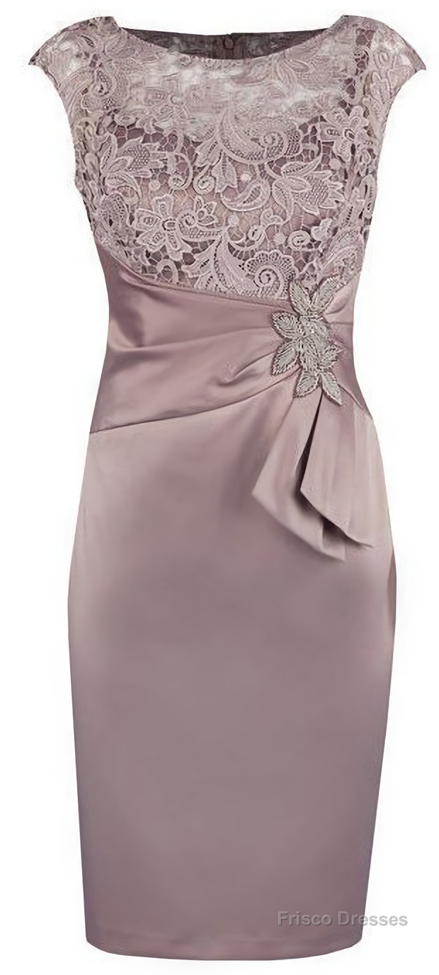 Sheath Grey Bateau Cap Sleeves Mother Of The Bride Homecoming Dress, With Lace Appliques Main image