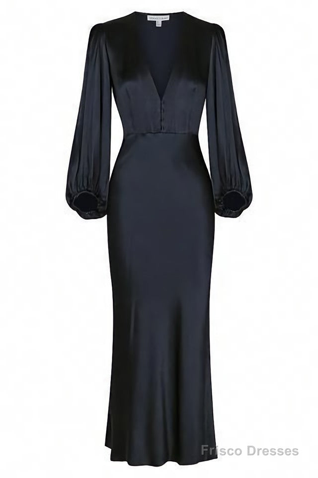 Simple V Neck Long Sleeves Prom Dress Main image