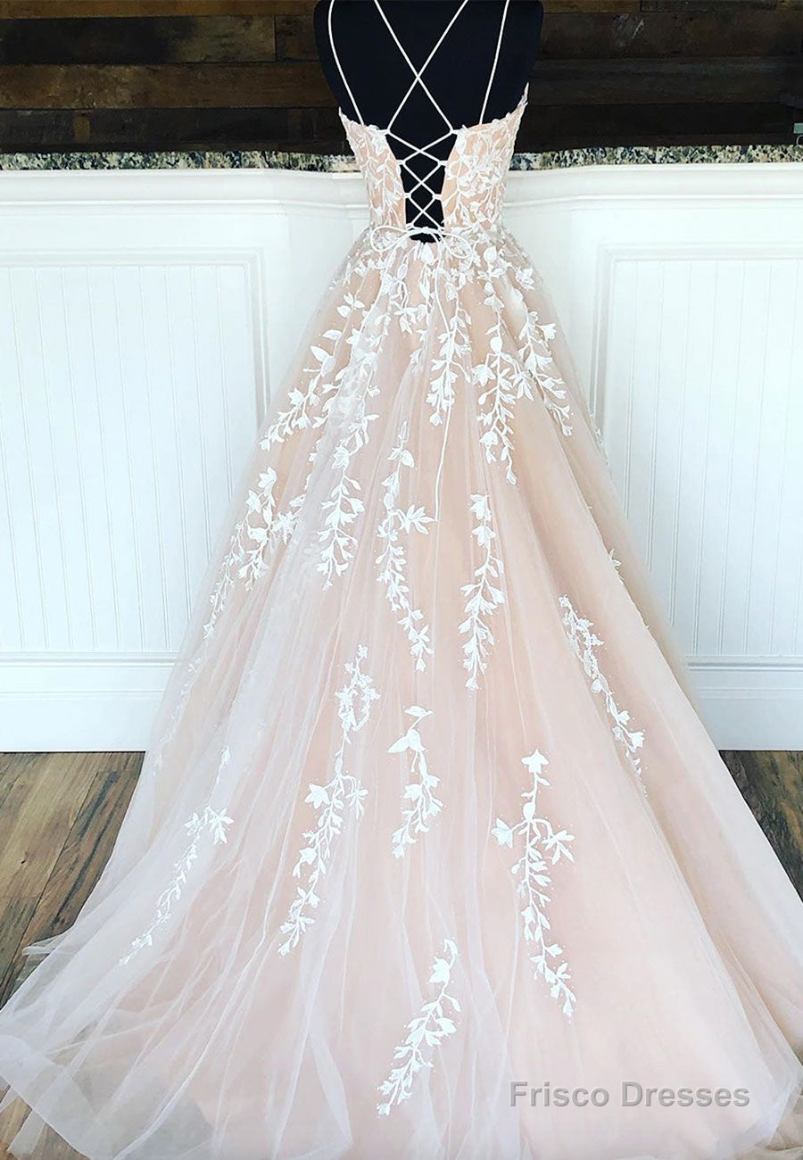 A-Line Long Lace Prom Dress, Cute Lace-Up Evening Dress Main image