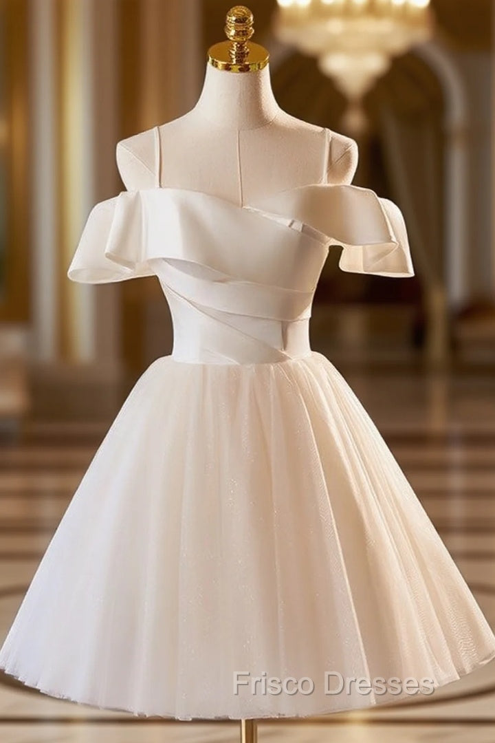 Chamapgne Tulle Spaghetti Straps Pleats Homecoming Dress