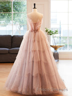 Champagne A-Line Beading Sequin Long Formal Prom Dresses, Champagne Formal Dresses