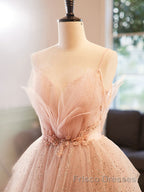 Champagne A-Line Beading Sequin Long Formal Prom Dresses, Champagne Formal Dresses