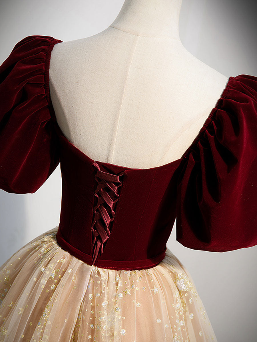 Champagne A Line Tulle Long Prom Dress, Champagne Evening Dress