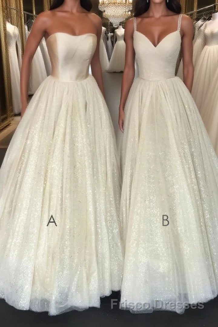 Champagne A-line tulle long Formal Prom Dresses champagne evening Dresses Main image