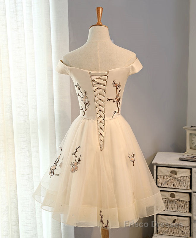 Champagne A-Line Tulle Short Prom Dress, Homecoming Dress Main image