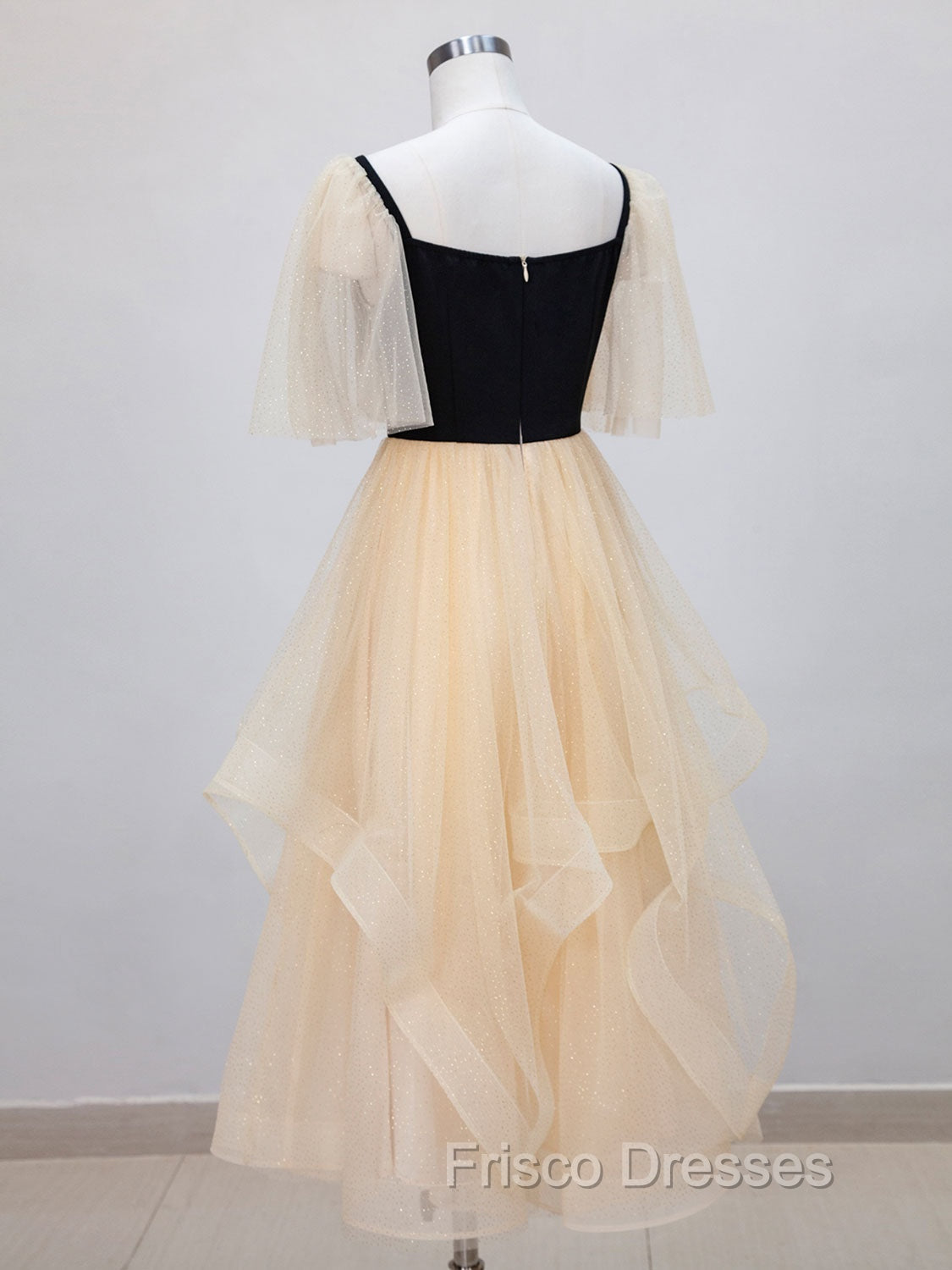 Champagne A-Line Tulle Short Formal Prom Dress, Champagne Formal Dress Secondary image