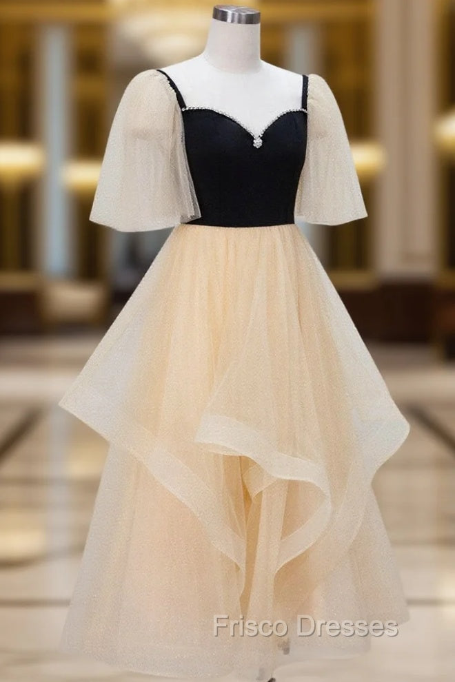 Champagne A-Line Tulle Short Formal Prom Dress, Champagne Formal Dress Main image