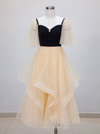Champagne A-Line Tulle Short Formal Prom Dress, Champagne Formal Dress