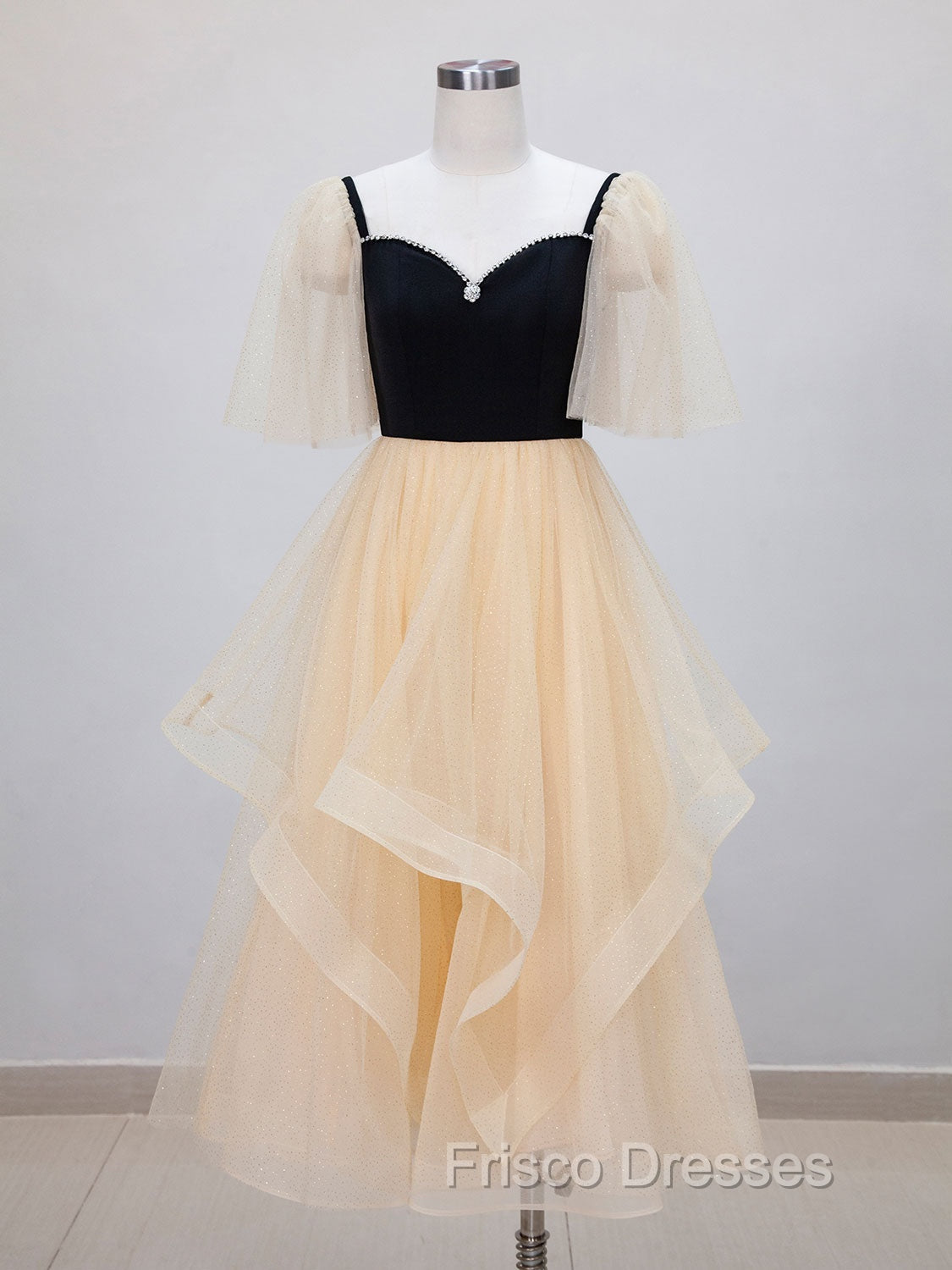 Champagne A-Line Tulle Short Formal Prom Dress, Champagne Formal Dress