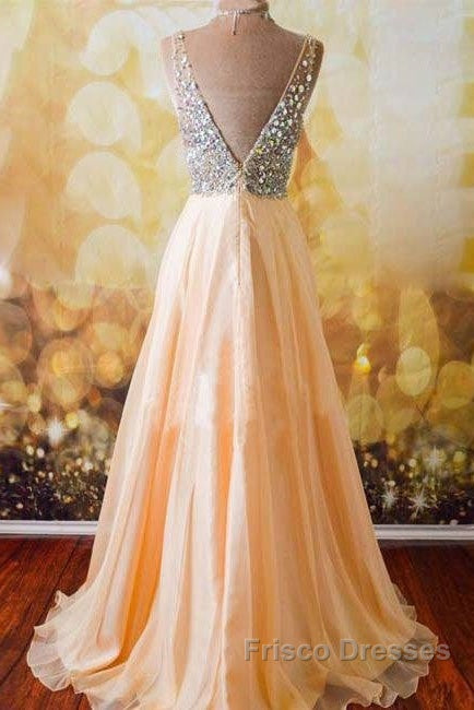 Champagne A-Line V Neck Chiffon Long Formal Prom Dress, Formal Dress Secondary image