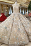 Champagne Ball Gown Lace Flower Beading Sequins Wedding Dress
