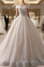 Champagne Ball Gown Sequins Off The Shoulder Long Train Wedding Dress