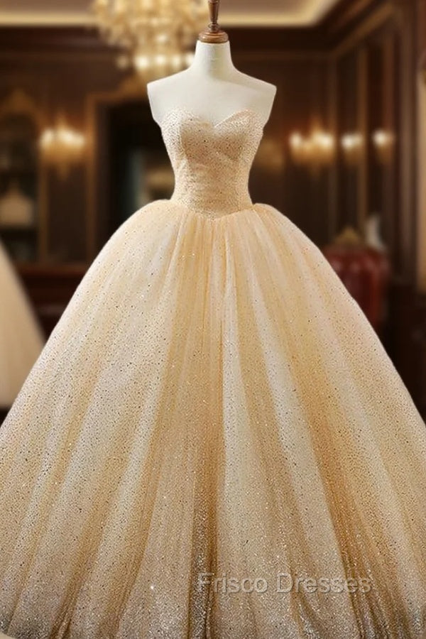 Champagne Ball Gown Sweetheart Neck Sequins Wedding Dress Main image