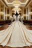 Champagne Ball Gown Tulle Sequins Appliques Long Sleeve Wedding Dress