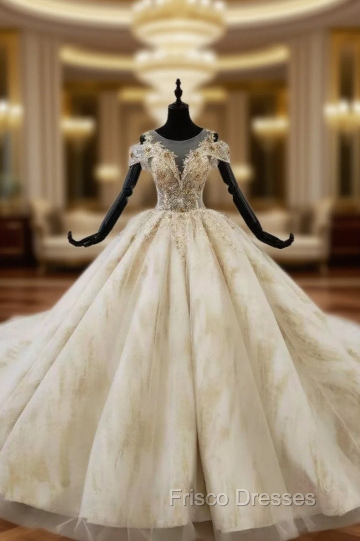 Champagne Ball Gown Tulle Sequins Beading Wedding Dress Main image