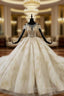 Champagne Ball Gown Tulle Sequins Beading Wedding Dress