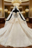 Champagne Ball Gown Tulle Sequins Off the Shoulder Appliques Beading Wedding Dress