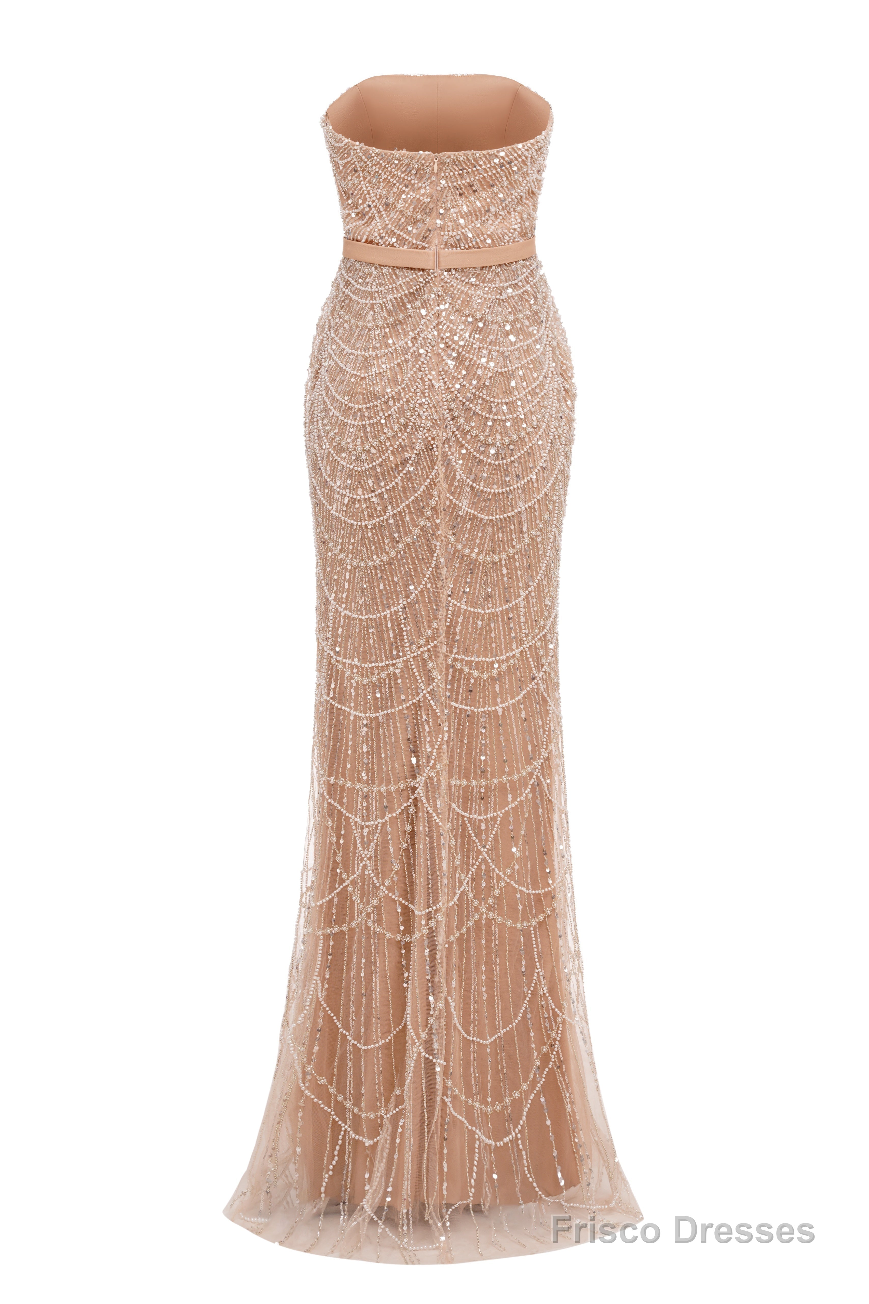 Luxury Pearls Beading Prom Dresses Sweep Train High Neck Zipper Sleeveless Evening Dresses