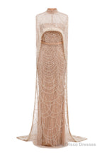 Sage Green Beading Prom Dresses Sweep Train High Neck Zipper Sleeveless Evening Dresses