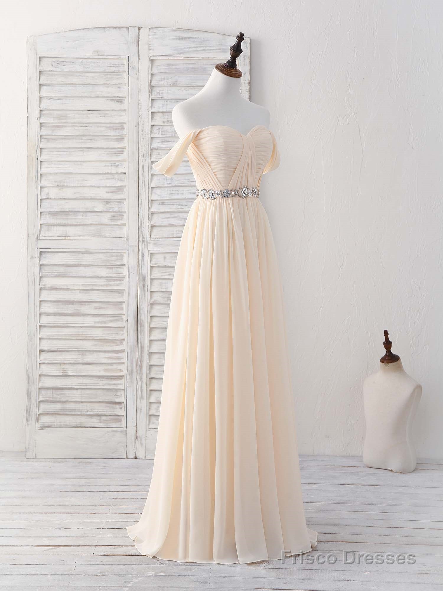 Champagne Chiffon Off Shoulder Long Prom Dress Bridesmaid Dress Secondary image