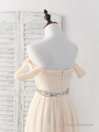 Champagne Chiffon Off Shoulder Long Prom Dress Bridesmaid Dress