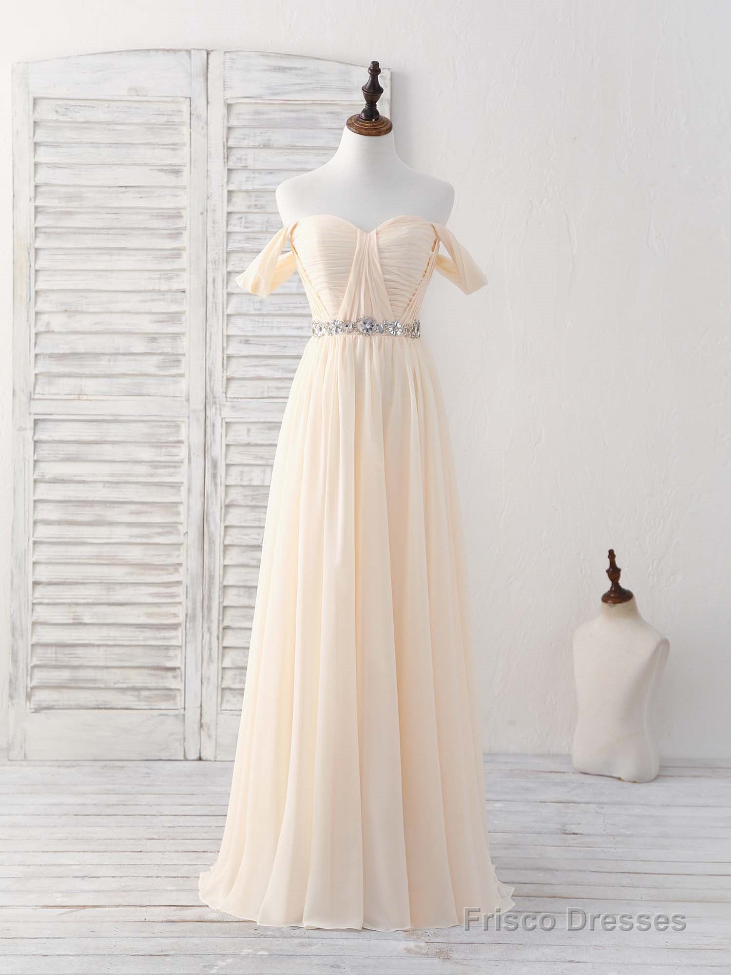 Champagne Chiffon Off Shoulder Long Prom Dress Bridesmaid Dress Main image