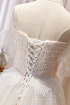 Champagne Floor Length Lace Long Formal Prom Dress, Off the Shoulder Evening Dress