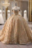 Champagne Gold Ball Gown Tulle Sequins Beading Formal Prom Dress