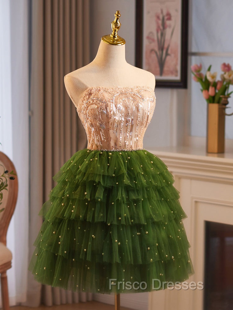 Champagne/Green Tulle Lace Short Formal Prom Dress, Cute Homecoming Dress Secondary image