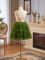 Champagne/Green Tulle Lace Short Formal Prom Dress, Cute Homecoming Dress