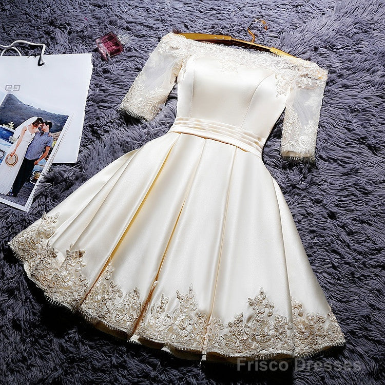 Champagne Knee Length Homecoming Dress, Satin Homecoming Dress Secondary image