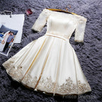 Champagne Knee Length Homecoming Dress, Satin Homecoming Dress