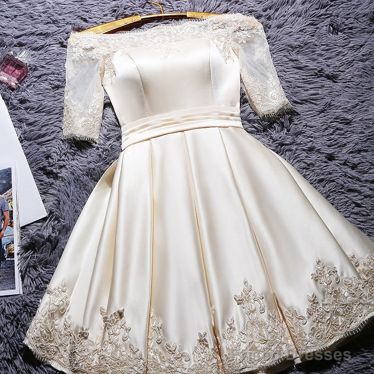 Champagne Knee Length Homecoming Dress, Satin Homecoming Dress