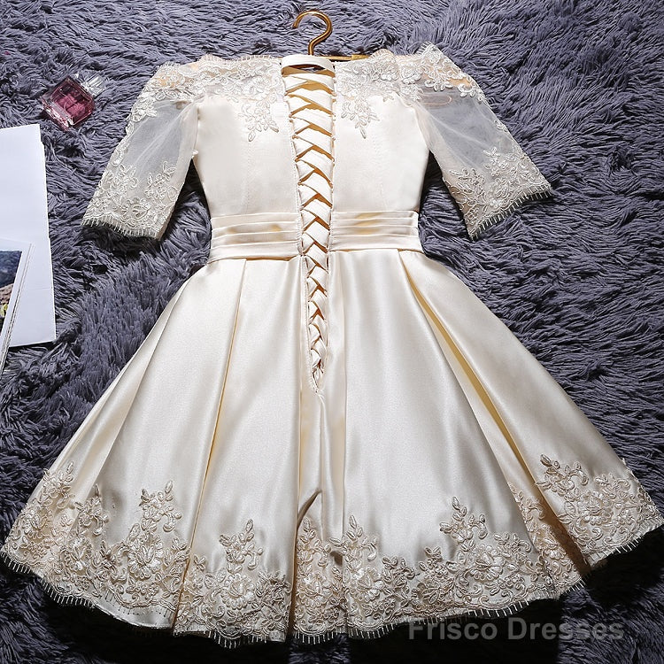 Champagne Knee Length Homecoming Dress, Satin Homecoming Dress