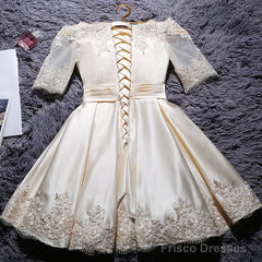 Champagne Knee Length Homecoming Dress, Satin Homecoming Dress