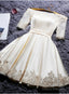 Champagne Knee Length Homecoming Dress, Satin Homecoming Dress