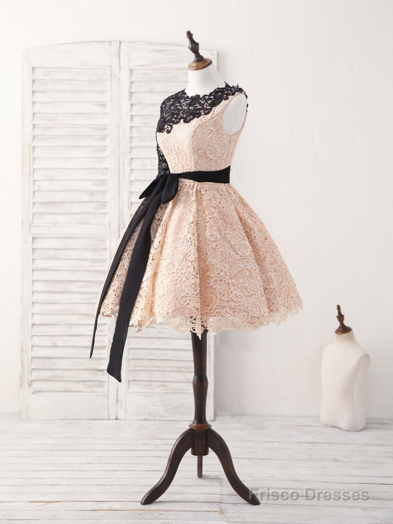 Champagne Lace Short Prom Dress, Champagne Homecoming Dress