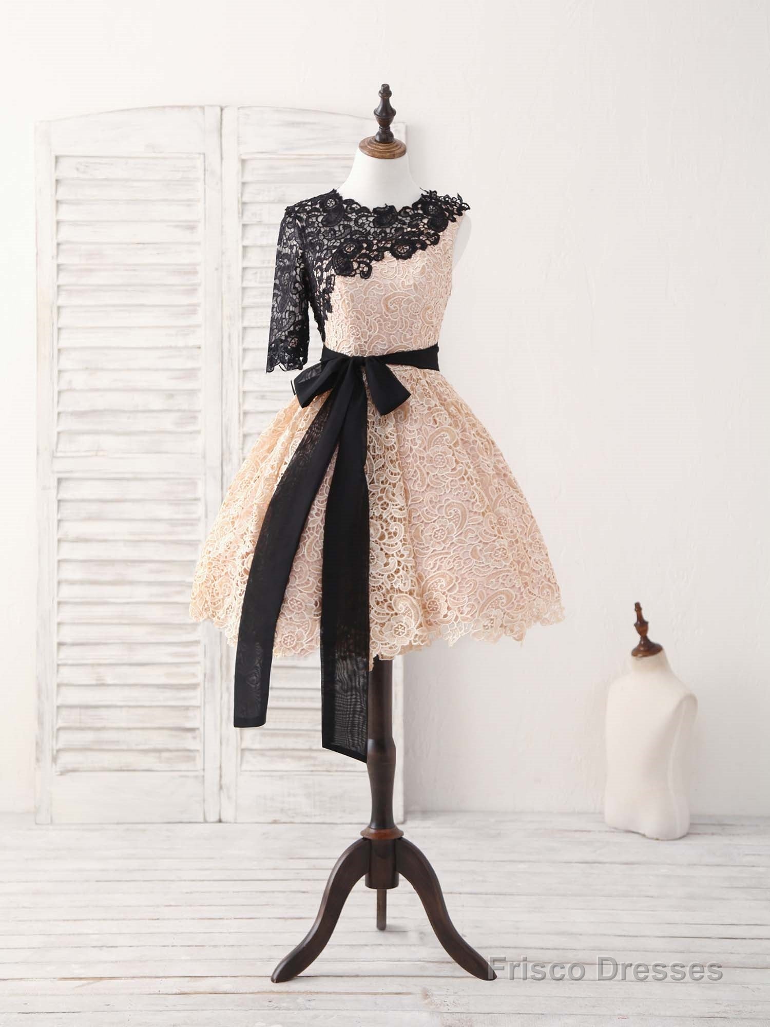 Champagne Lace Short Prom Dress, Champagne Homecoming Dress Main image