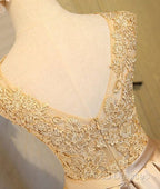 Champagne Lace Short Formal Prom Dress, Cute Homecoming Dress