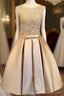 Champagne Lace Short Formal Prom Dress, Cute Homecoming Dress