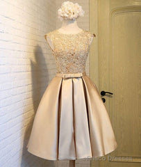 Champagne Lace Short Prom Dress, Cute Homecoming Dress