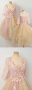 Champagne Lace Tulle Cute Homecoming Dress