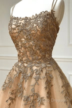 Champagne Lace Tulle Long Formal Prom Dress Formal Dress Ball Gown